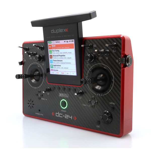 Vysielač JETI DUPLEX DC-24II Carbon Line – rubínová lakovaná (Rev.2)